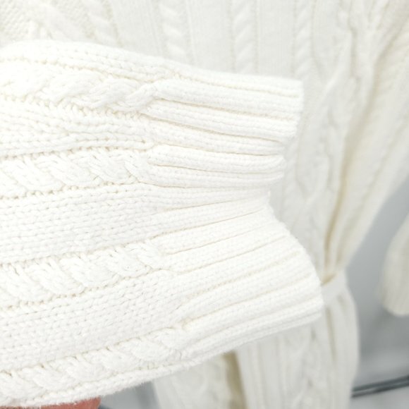 Jones New York Cotton-Blend Belted Long Line Cable Knit Sweater L White/Cream - Picture 14 of 16